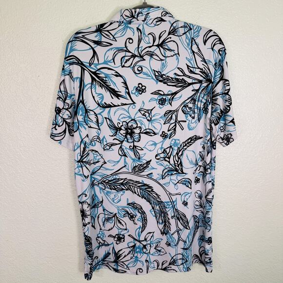 Pins & Aces Polo Shirt Men Large Cabo Blanco Floral Leaf Print Performance Golf - Picture 2 of 8